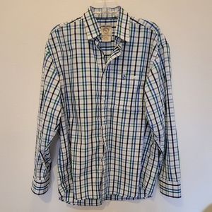 Gunnison Creek Outfitters Blue Green White Plaid Button Down Long Sleeve Shirt